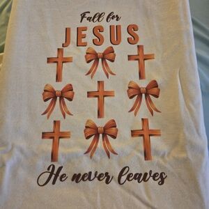 Fall For Jesus Size Small Tee with‎ Orange Cross and Bow Design